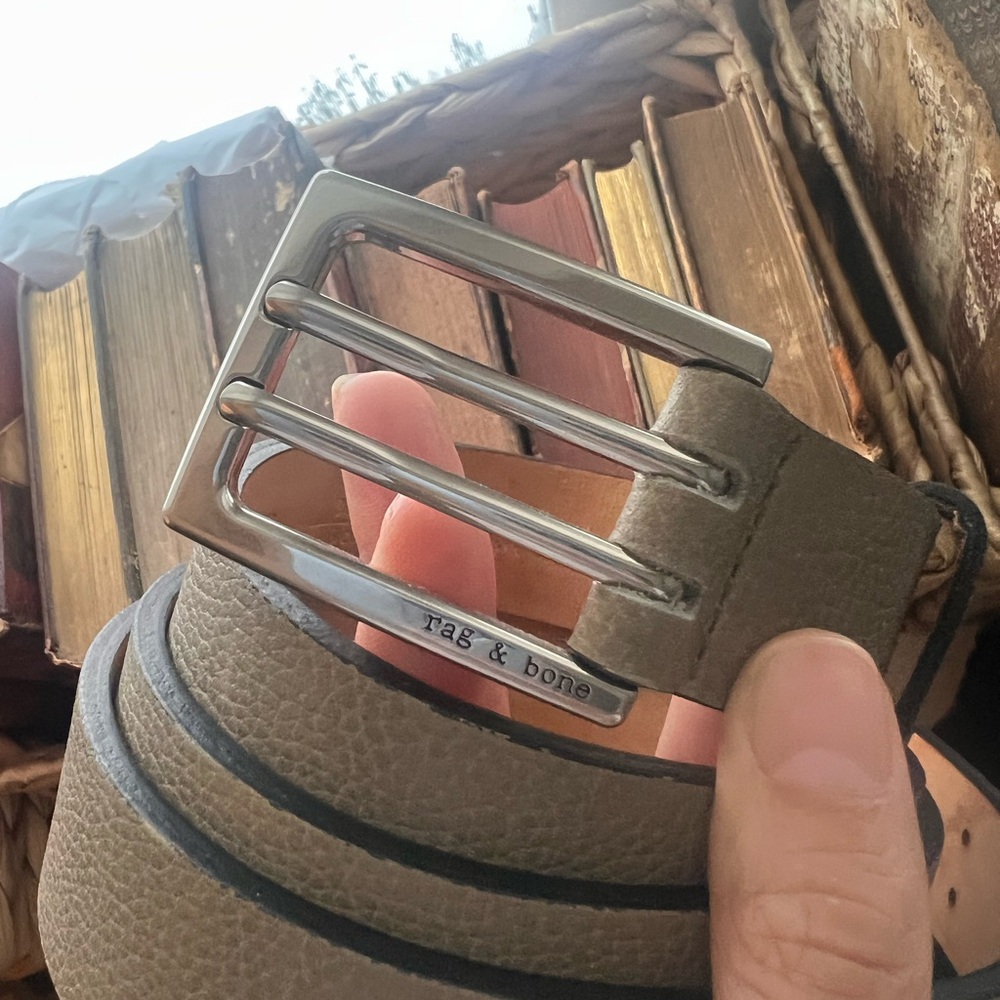 Rag & Bone Gray Leather Belt with Silver Buckle
